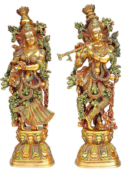 Big Brass Radha Krishna Pair Idol Radhay Krishan Murti in Multicolor Height 29 Inch - SvarupArt
