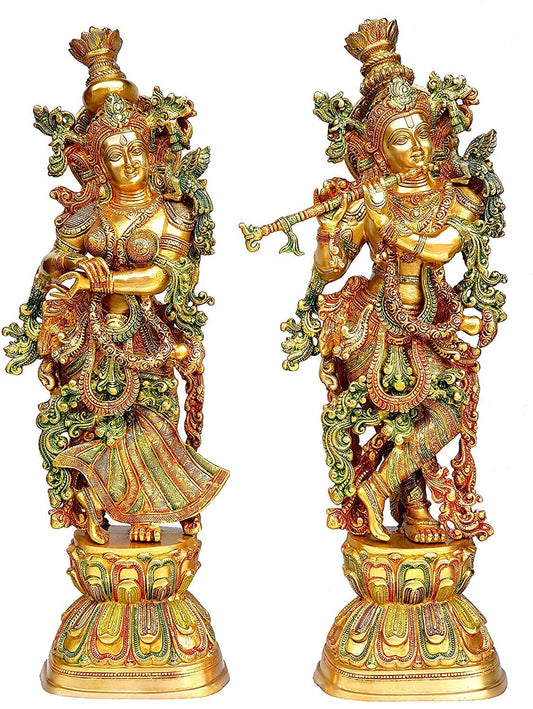 Big Brass Radha Krishna Pair Idol Radhay Krishan Murti in Multicolor Height 29 Inch - SvarupArt