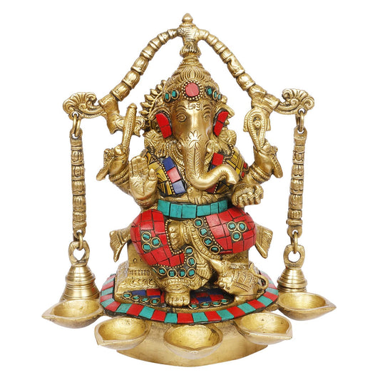Brass Ganesha Idol for Home Decoration Ganpati Statue Murti for Gift Height 9 Inch Weight 3.5 Kg Color Multicolor - SvarupArt