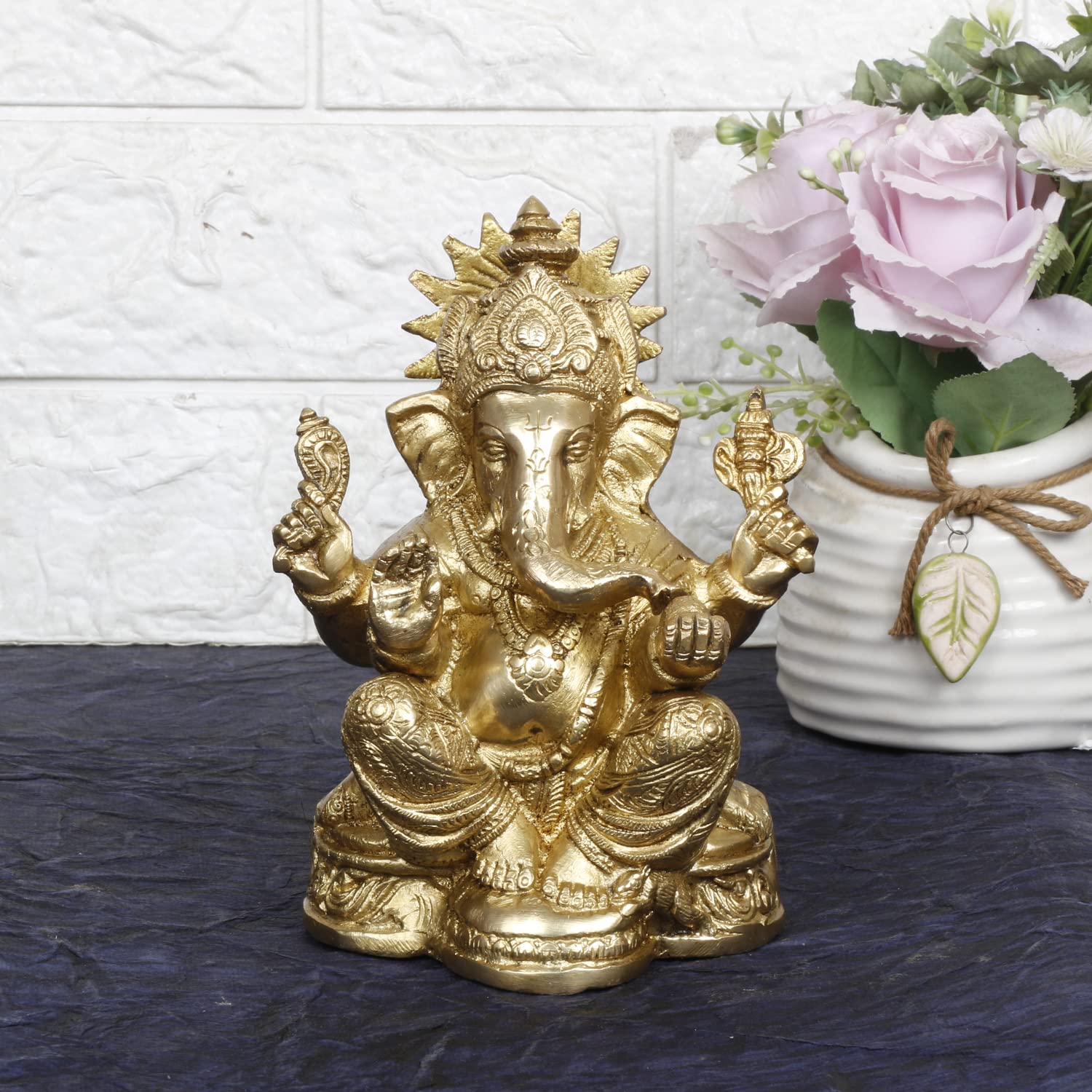 Brass Ganesh Bhagwan Idol Ganesha Statue Ganpati Murti for Home Entrance Decor Diwali Gift Height 6.5 Inch - SvarupArt