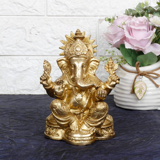 Brass Ganesh Bhagwan Idol Ganesha Statue Ganpati Murti for Home Entrance Decor Diwali Gift Height 6.5 Inch - SvarupArt