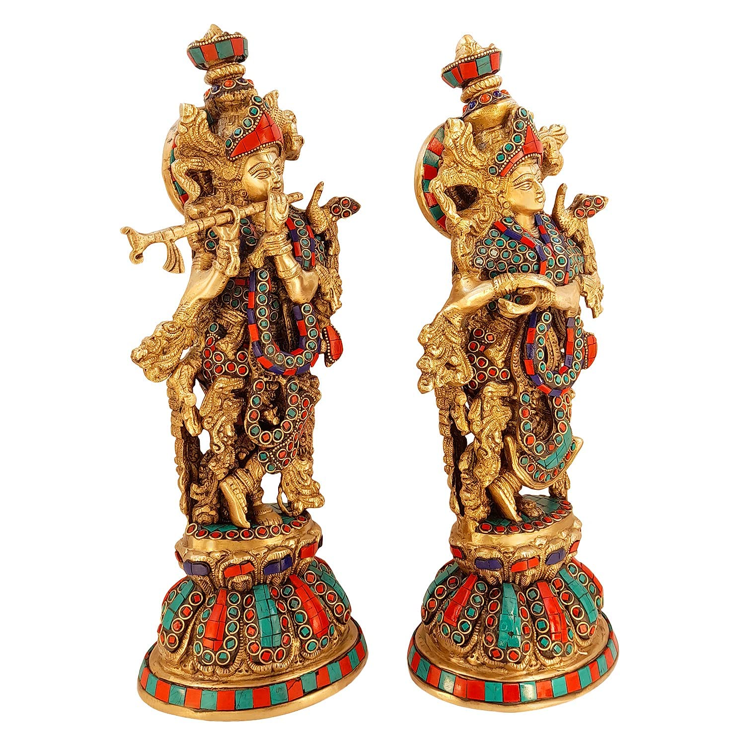 Brass Radha Krishna Murti Big Size Idol for Gift Height 15 Inch Weight 9 Kg Multicolor - SvarupArt
