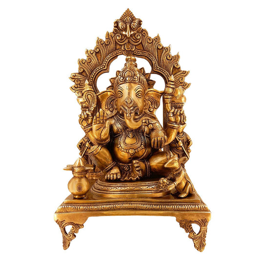 Brass Ganesha Idol for Home Decoration Ganpati Statue Murti for Gift Height 17 Inch Weight 11.8 Kg Color Gold - SvarupArt
