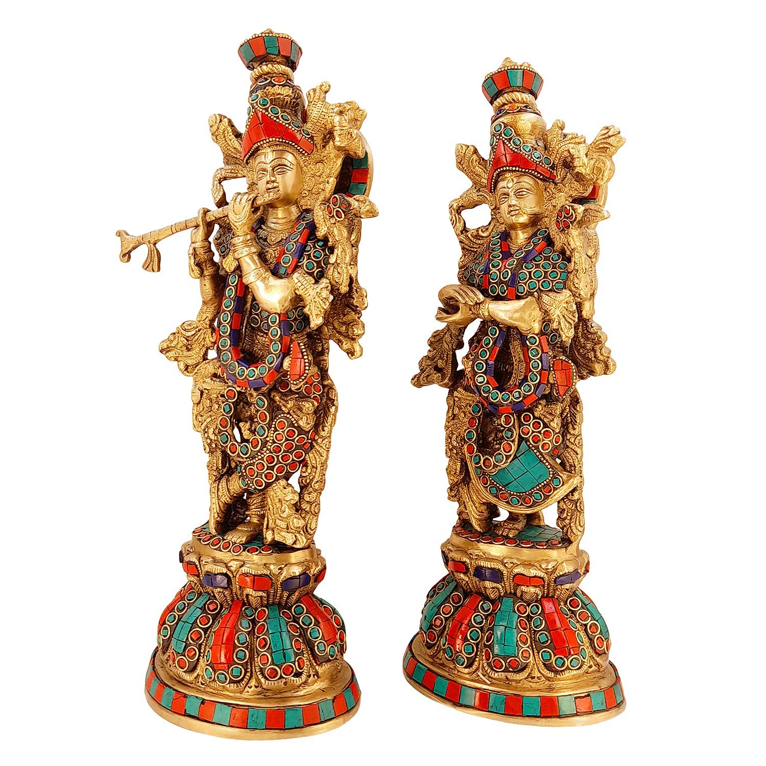 Brass Radha Krishna Murti Big Size Idol for Gift Height 15 Inch Weight 9 Kg Multicolor - SvarupArt