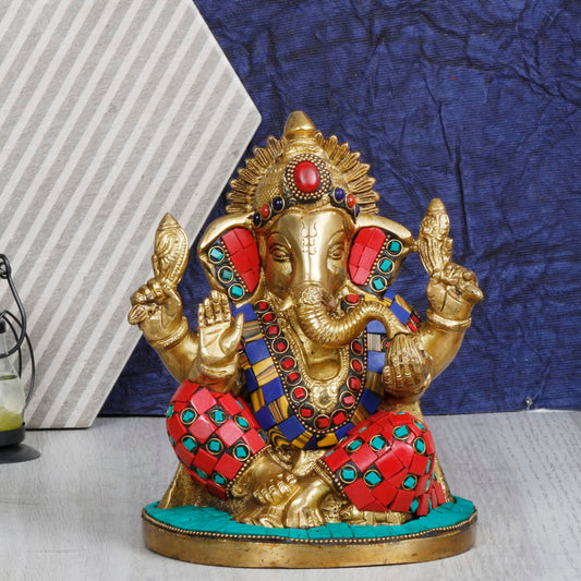 Multicolor Sitting Ganesha Idol