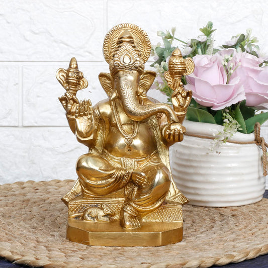 Brass Ganesh Bhagwan Idol Ganesha Statue Ganpati Murti for Home Entrance Decor Diwali Gift 8.25 Inch - SvarupArt