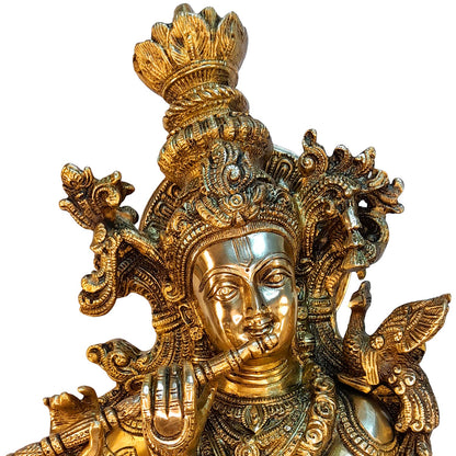 Brass Krishna Bhagwan Idol Murli Kishan Murti Playing Bansuri Gift for Home Mandir Decor Marriage Height 29 Inch - SvarupArt