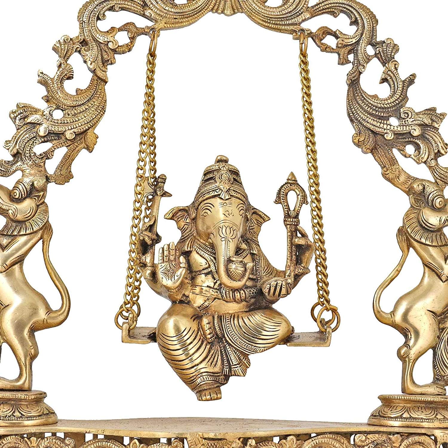 Brass Ganesha On Jhoola Swing Showpiece, Beautiful Handcrafted Brass Ganesh Statue 18 Inch - SvarupArt