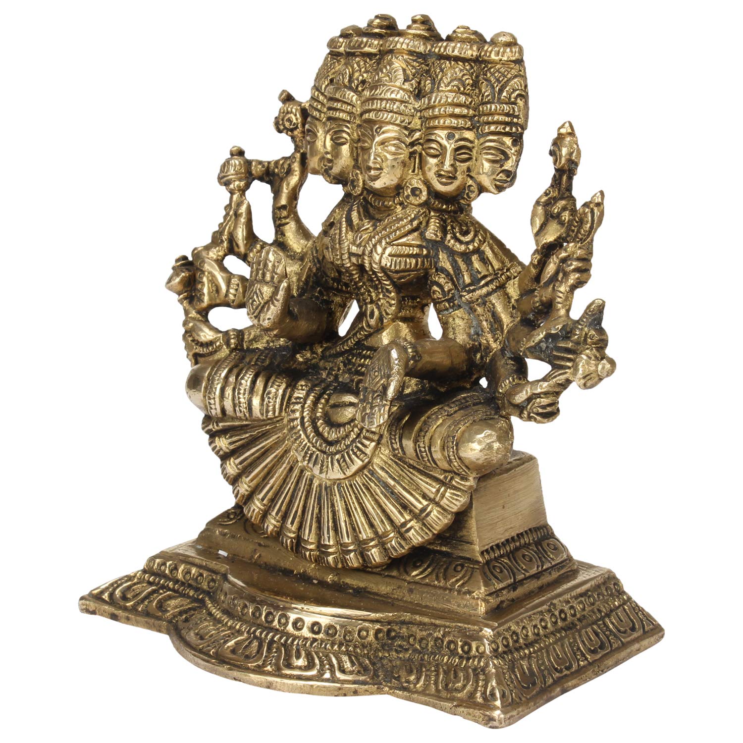 Brass Panchmukhi Gayatri MATA Devi Idol Savitri Statue, Home Decor, Savitri, Vedamata Murti,Gold, 5 Inch, 1 Piece - SvarupArt