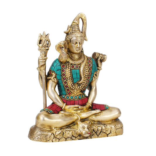 Lord Shiva Brass Blessing Bhagwan Shiv Murti with Trishul Statue Home Decor Mandir Puja 8 Inch Multicolor 1 Pcs - SvarupArt