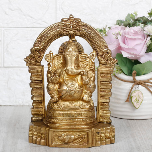Brass Ganesh Bhagwan Idol Ganesha Statue Ganpati Murti for Home Entrance Decor Diwali Puja Gift Height 8 Inch. - SvarupArt