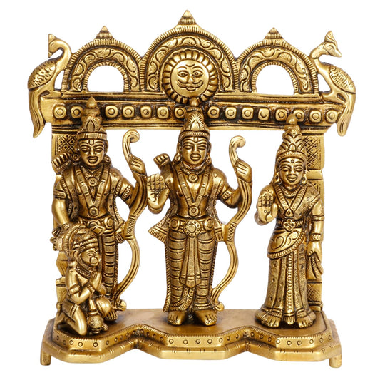 Brass Lord Rama Family Ram Darbar Ram, Sita, Laxman, Hanuman for Home Office Pooja Decor Gift Gold Color 2 Kg - SvarupArt