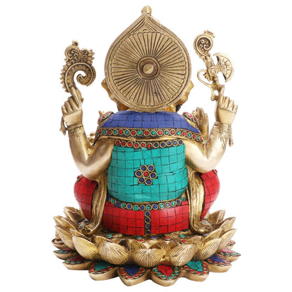 Brass Ganesha Idol for Home Decoration Ganpati Statue Murti for Gift Height 11 Inch Weight 7.8 Kg Color Multicolor - SvarupArt