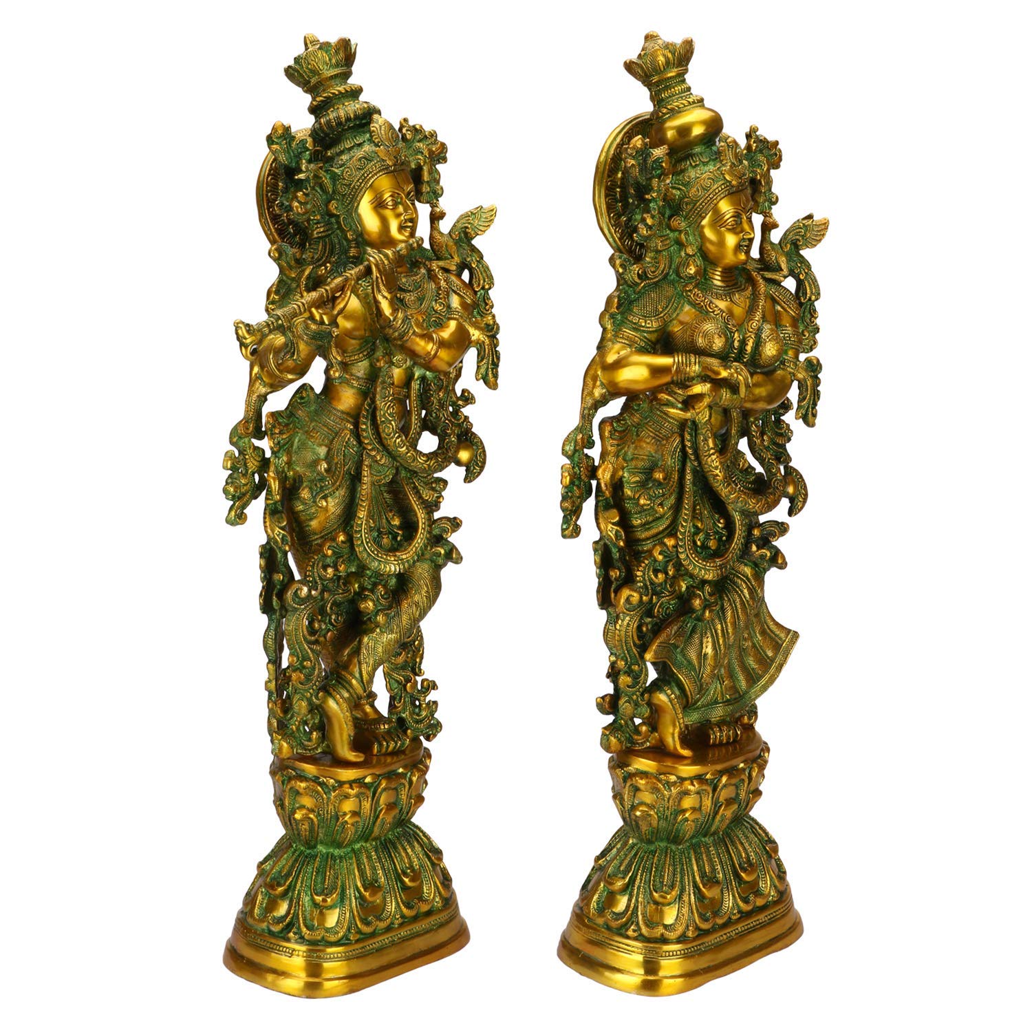 SVARUP Big Brass Radha Krishna Pair Idol Radhay Krishan Murti in Multicolor Home Decor Puja Gift Height 29 Inch - SvarupArt