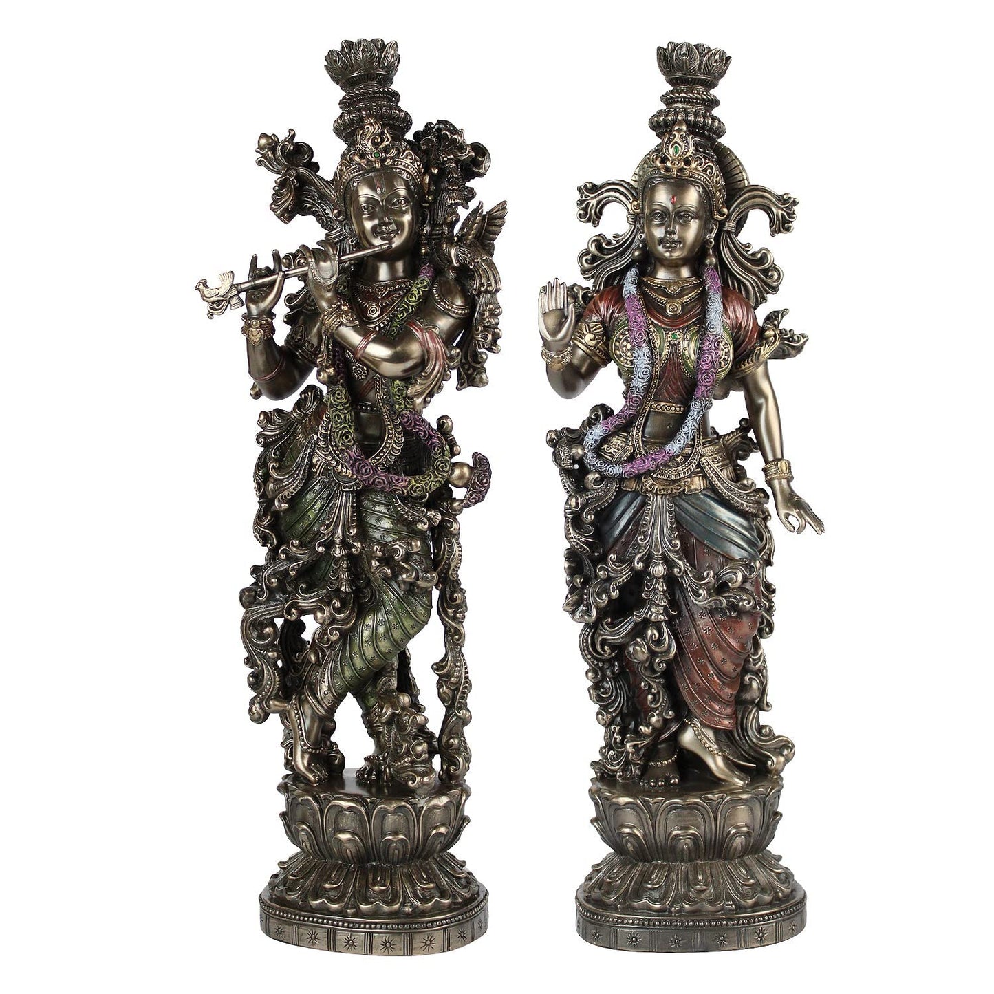 Resin Idol Radha Krishna Murti Big Size for Gift Height 15 Inch Weight 3 Kg Color Antique - SvarupArt