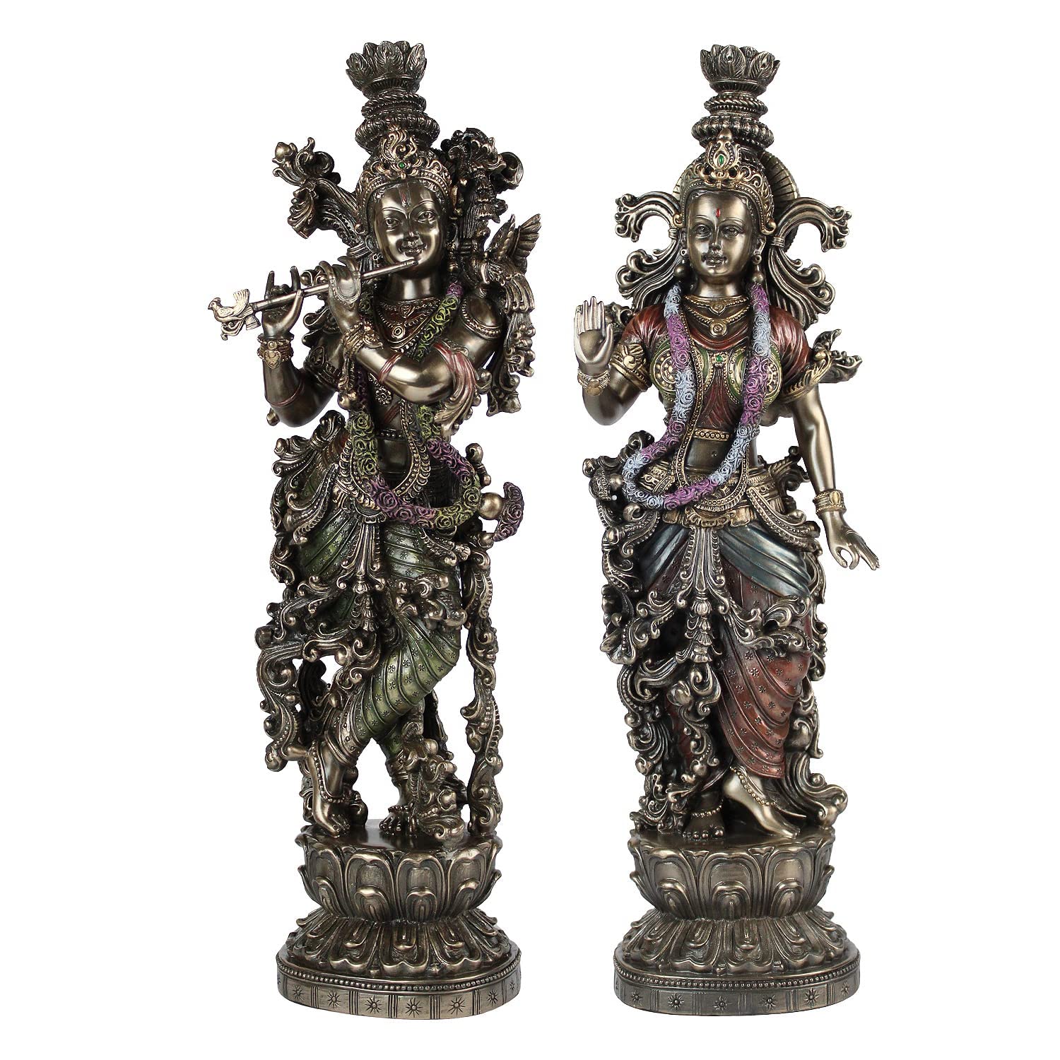 Resin Idol Radha Krishna Murti Big Size for Gift Height 15 Inch Weight 3 Kg Color Antique - SvarupArt