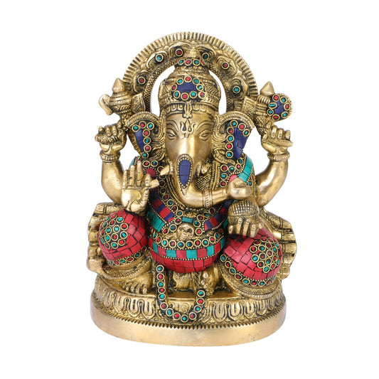 Brass Ganesha Idol for Home Decoration Ganpati Statue Ganesh Murti for Gift Height 8.5 Inch Weight 4 Kg Color Multicolor - SvarupArt