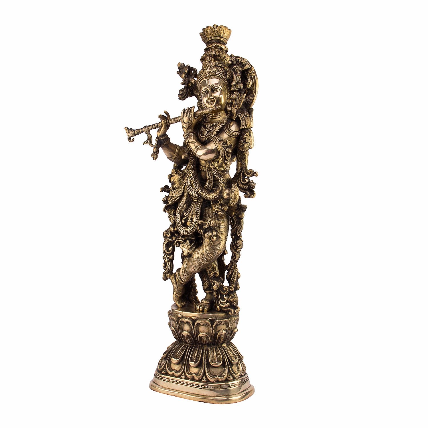 Brass Radha Krishna Idol in Gold Color Height 29 Inch - SvarupArt