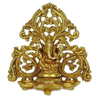 Brass Ganesha 5 Wicks Diya Wall Hanging Diya Lord Ganesh Oil Lamp Deepak Showpiece Decor Gift Diwali 6.5 Inch - SvarupArt