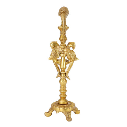 11.5 Inch Brass Diya with Chain Hanging from Peacock Beak: Traditional Oil Diya with Base, Suitable for Home Decor - SvarupArt
