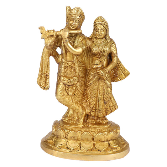 Brass Radha Krishna Murti in Gold Color Height 7 Inch - SvarupArt