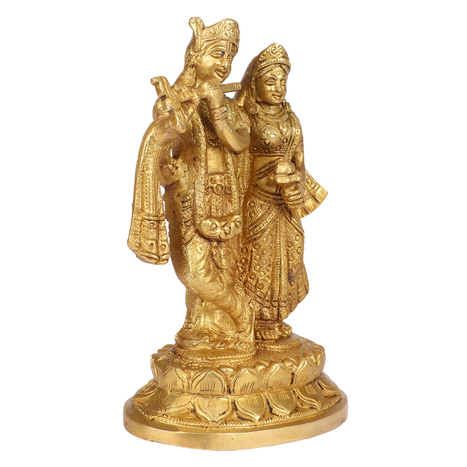 Brass Radha Krishna Murti in Gold Color Height 7 Inch - SvarupArt