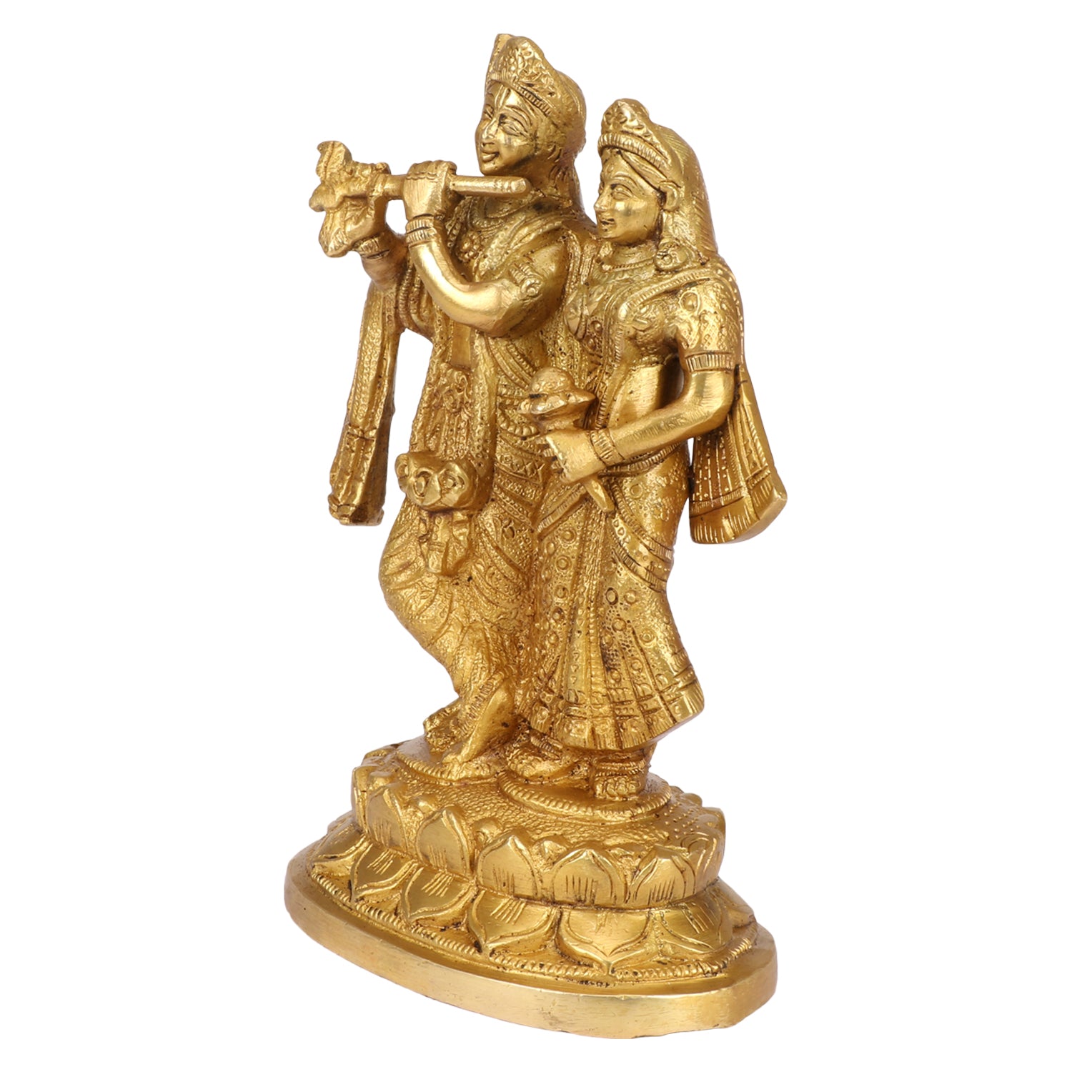 Brass Radha Krishna Murti in Gold Color Height 7 Inch - SvarupArt
