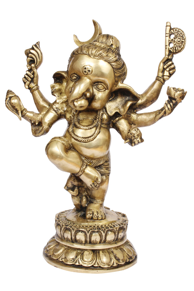 15" Lord Ganesha dancing 6 Arms Brass Murti