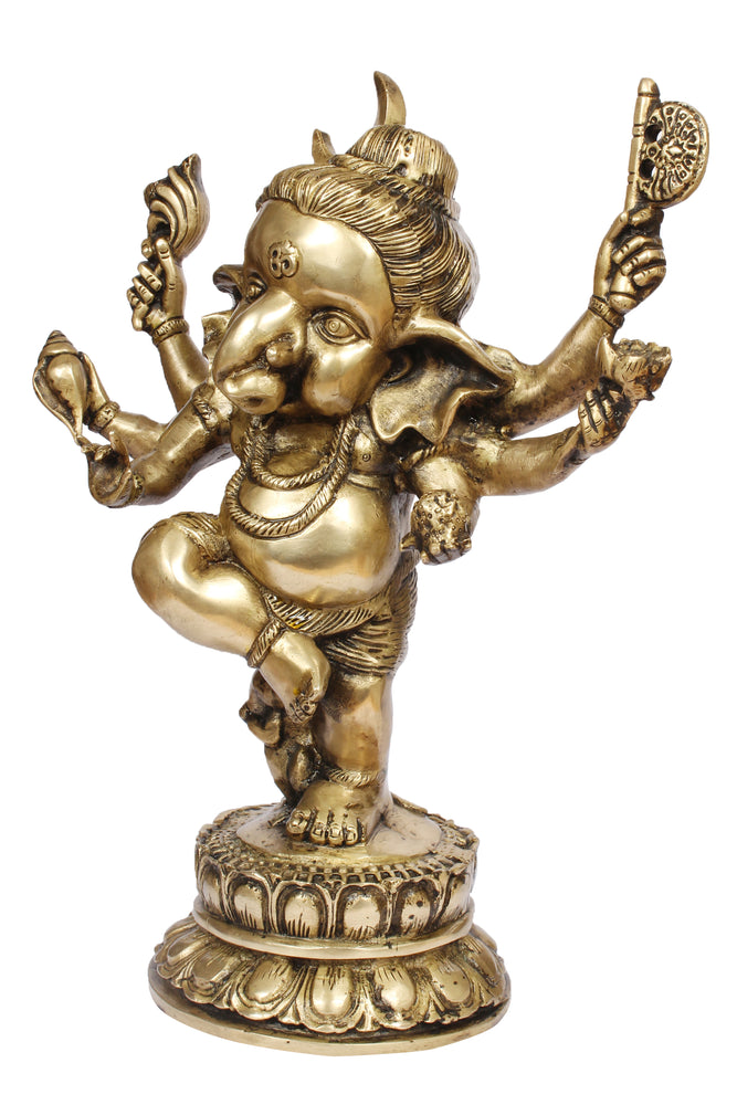 15" Lord Ganesha dancing 6 Arms Brass Murti