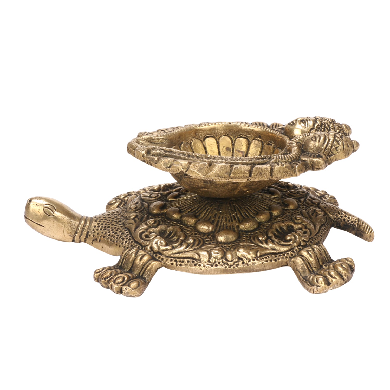6 Inch Gold Color Brass Diya Tortoise with Laxmi Ganesh: Vastu Kachua Designer Deepak Deepam, Home Decor - SvarupArt