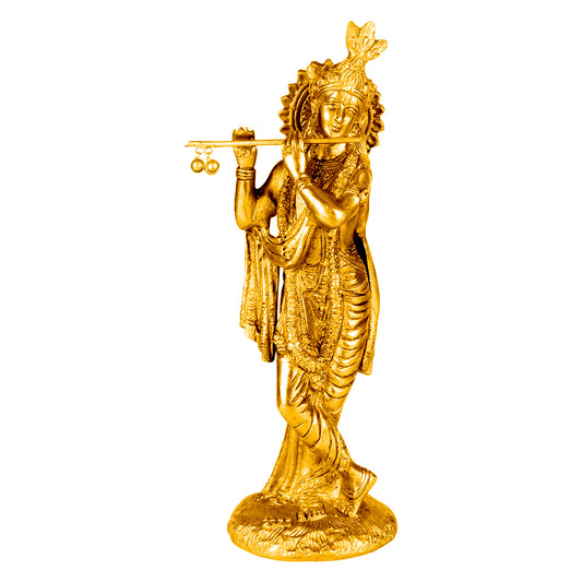 Brass Krishna Murti in Gold Color Heigh 10 Inch - SvarupArt