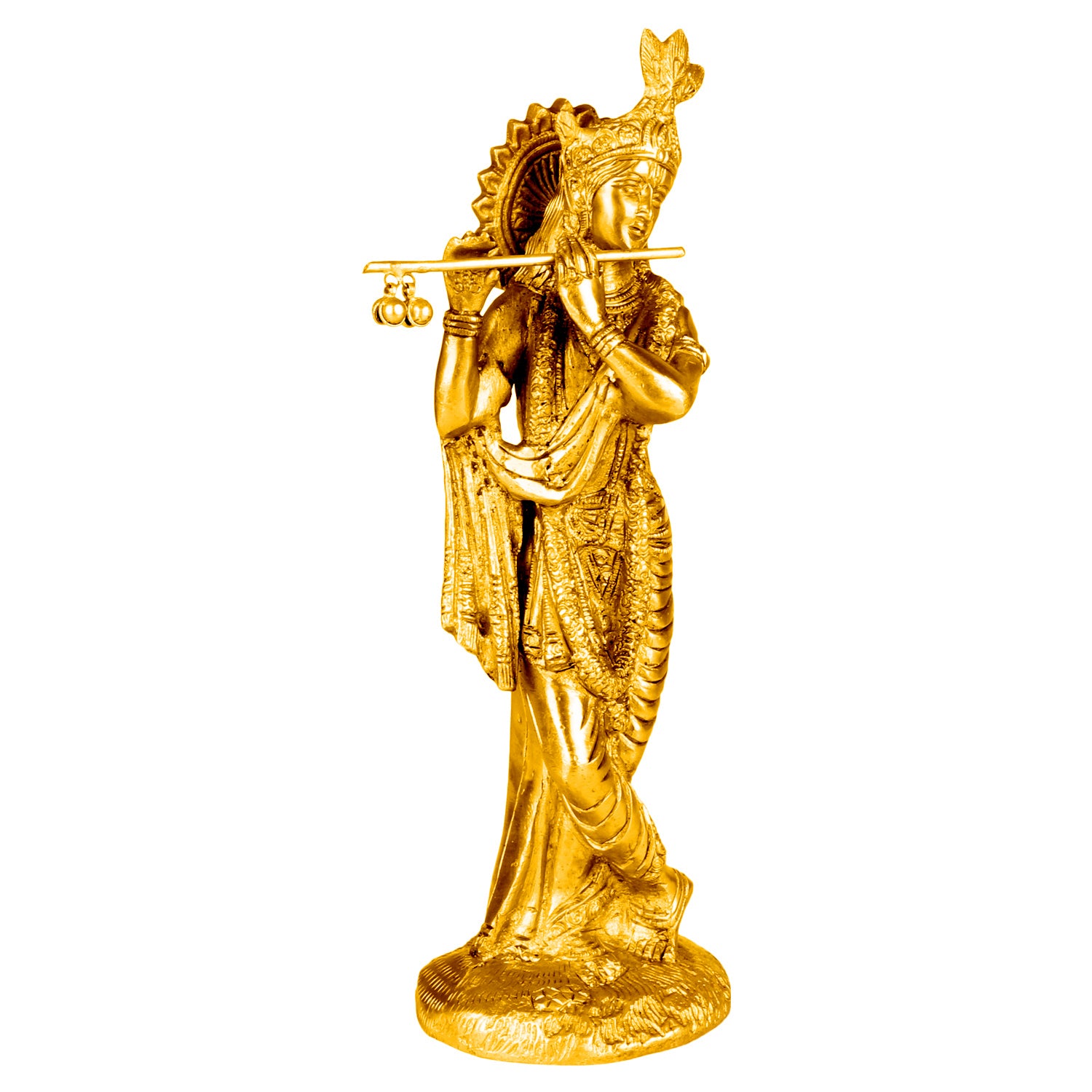 Brass Krishna Murti in Gold Color Heigh 10 Inch - SvarupArt