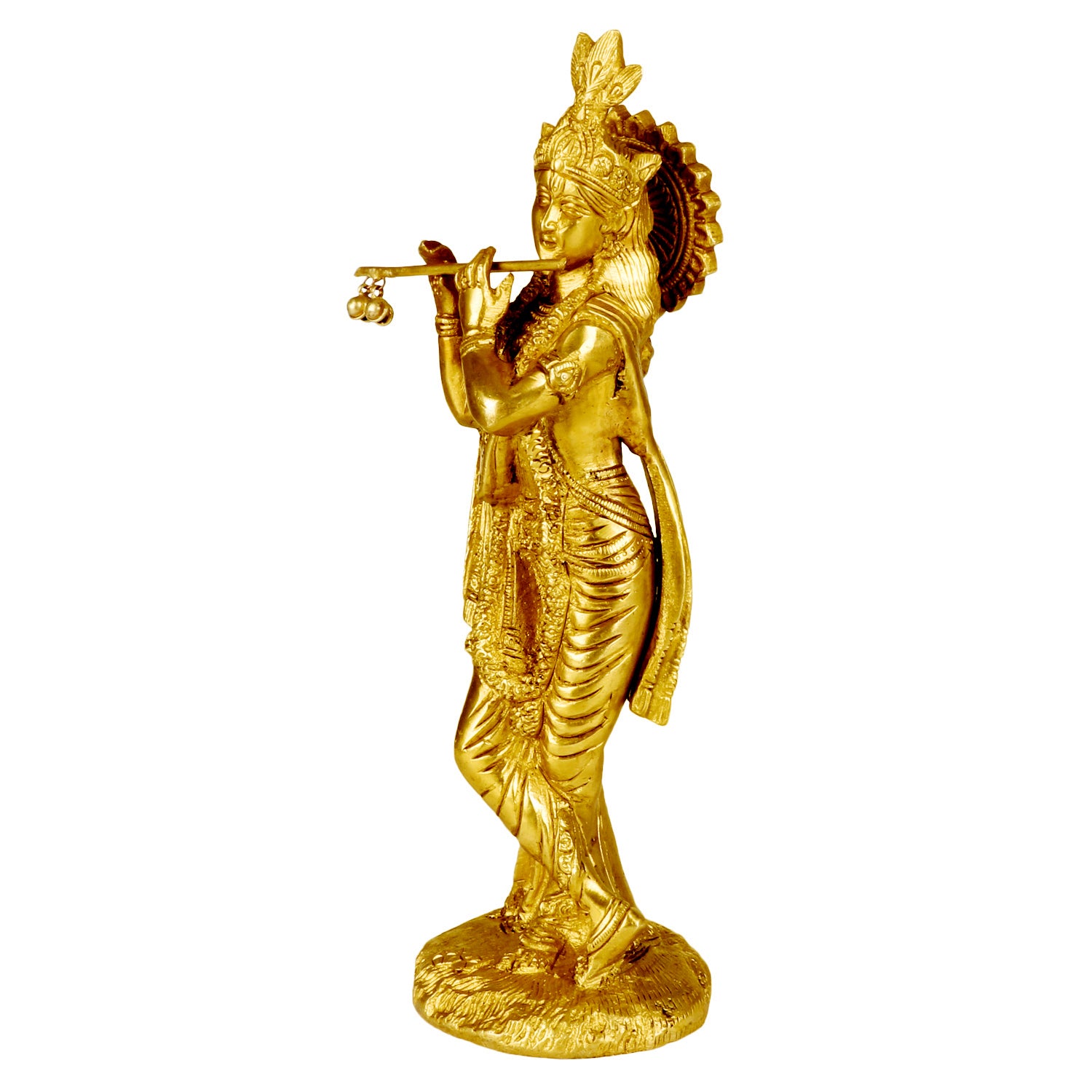 Brass Krishna Murti in Gold Color Heigh 10 Inch - SvarupArt