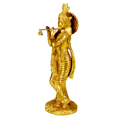 Brass Krishna Murti in Gold Color Heigh 10 Inch - SvarupArt