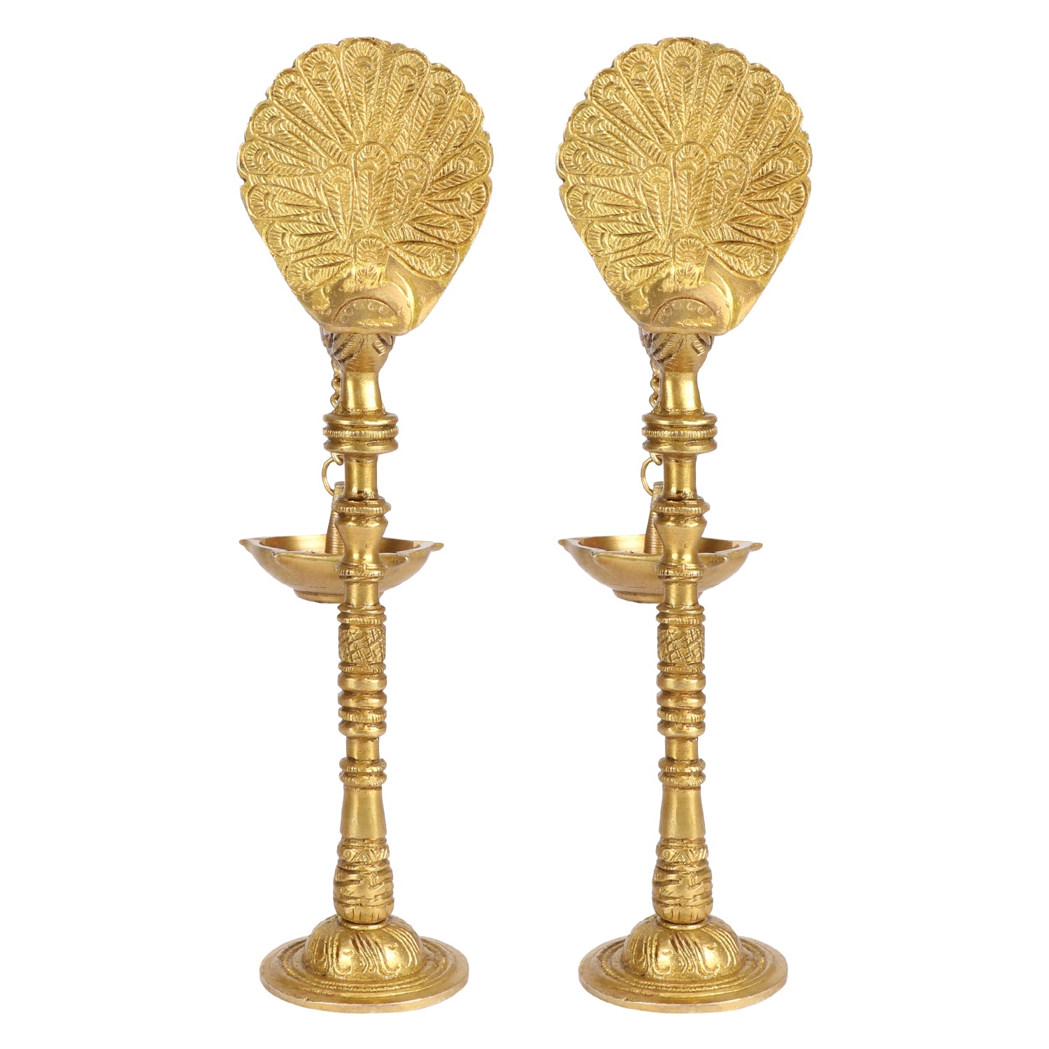 Brass Peacock Diya Set: Home Decor, Pooja, Diwali Gift, Gold Color Color, Multicolor Stones - SvarupArt