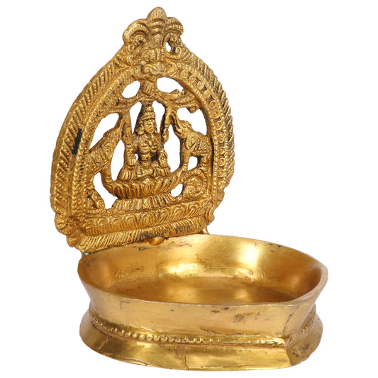 Brass Gajalakshmi Diya for Home Temple: Dimensions 6x5x4.5 inches, in Gold Color color - SvarupArt