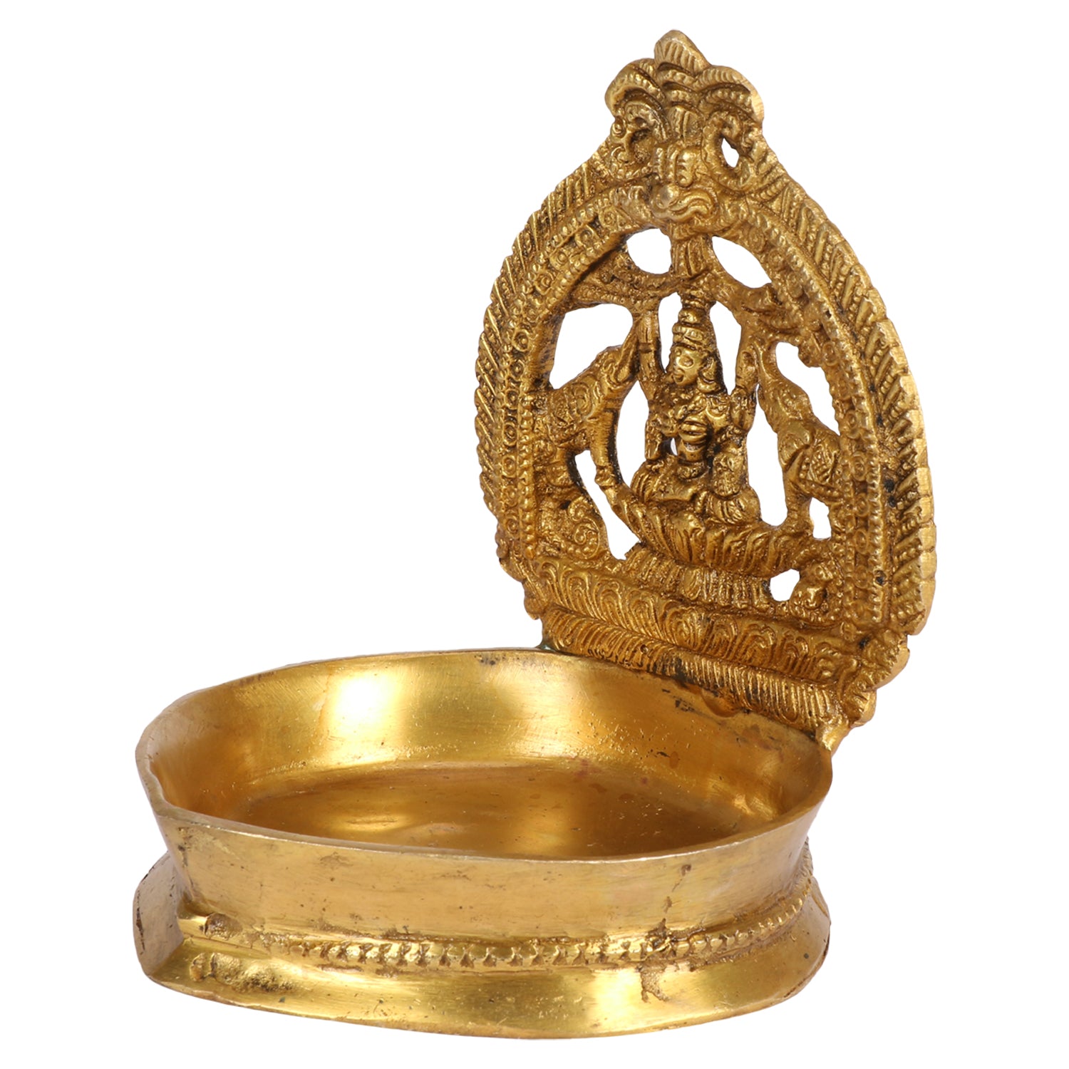 Brass Gajalakshmi Diya for Home Temple: Dimensions 6x5x4.5 inches, in Gold Color color - SvarupArt