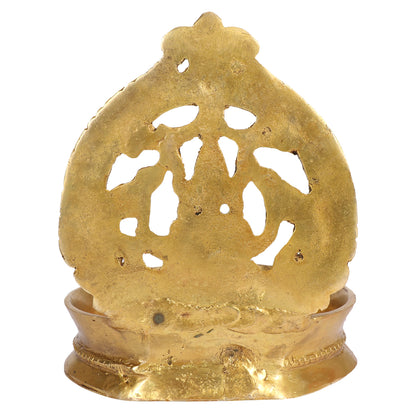 Brass Gajalakshmi Diya for Home Temple: Dimensions 6x5x4.5 inches, in Gold Color color - SvarupArt