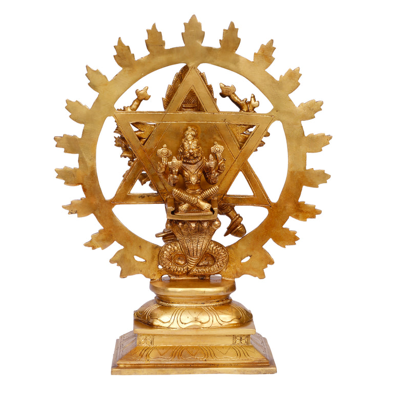 9" Sudarshana Vishnu with Narasimha On Reverse Brass Murti