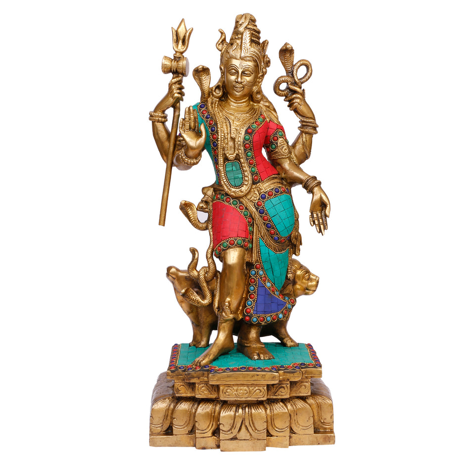 18" Ardhanarishvara (Shiva And Parvati) Brass with Inlay Murti