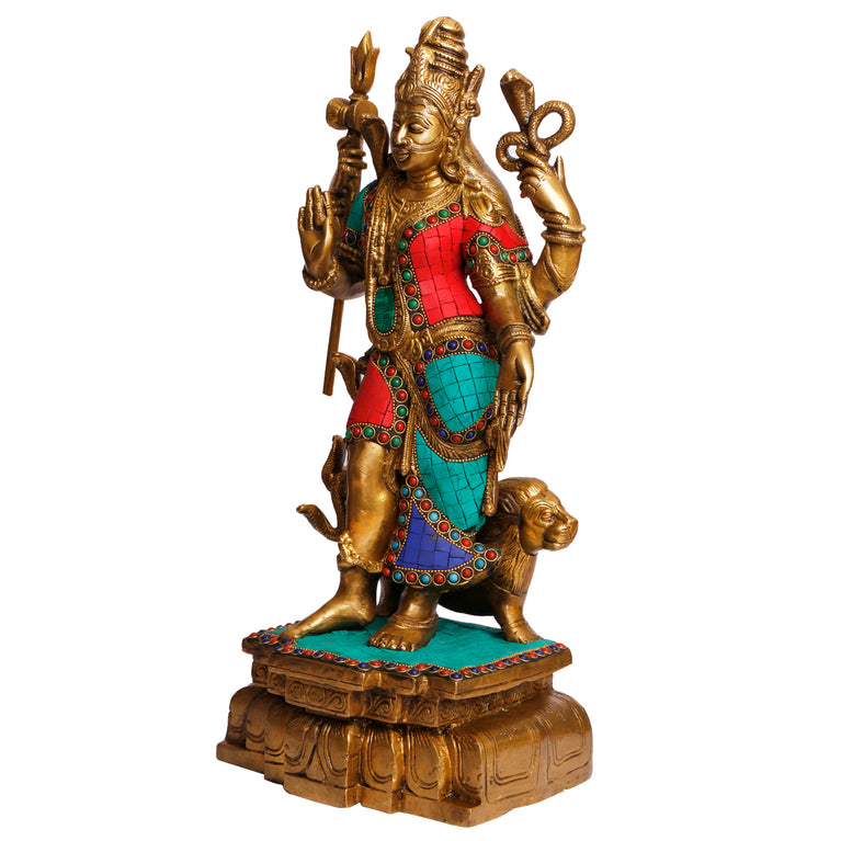 18" Ardhanarishvara (Shiva And Parvati) Brass with Inlay Murti