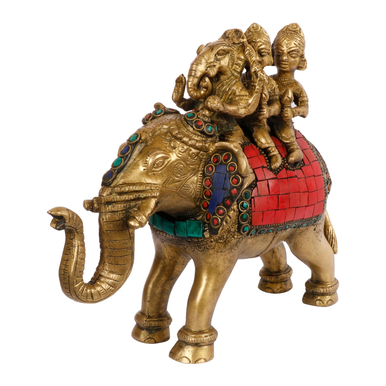 Brass Riddhi Siddhi Ganesha Idol In Multicolor Height 7.5 Inch Weight 2.7 Kg - SvarupArt