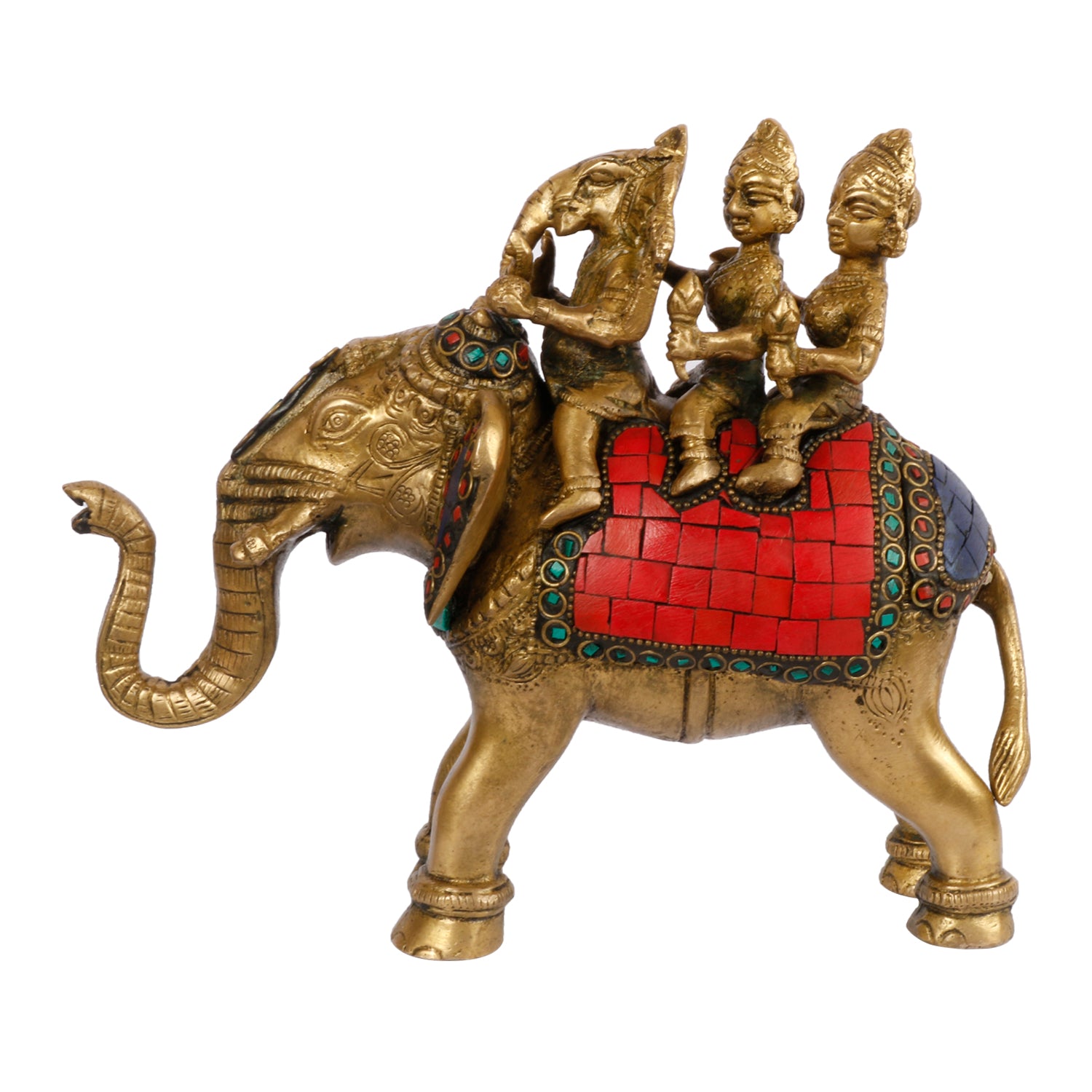 Brass Riddhi Siddhi Ganesha Idol In Multicolor Height 7.5 Inch Weight 2.7 Kg - SvarupArt