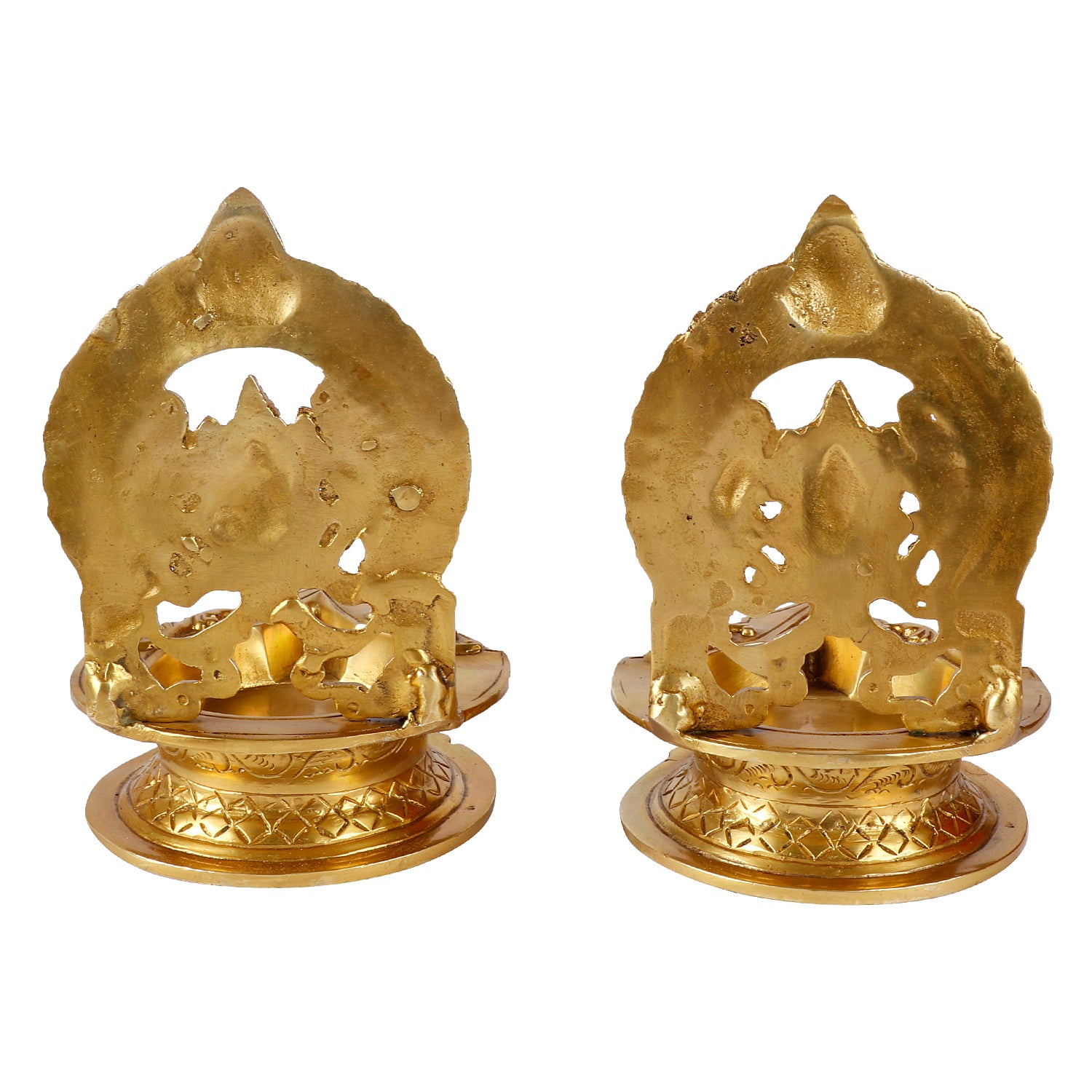 Set of 2 Gold Color Brass Laxmi Ganesh Oil Diyas: Perfect for Puja, Aarti, Camphor Burning, and Table Stand - SvarupArt