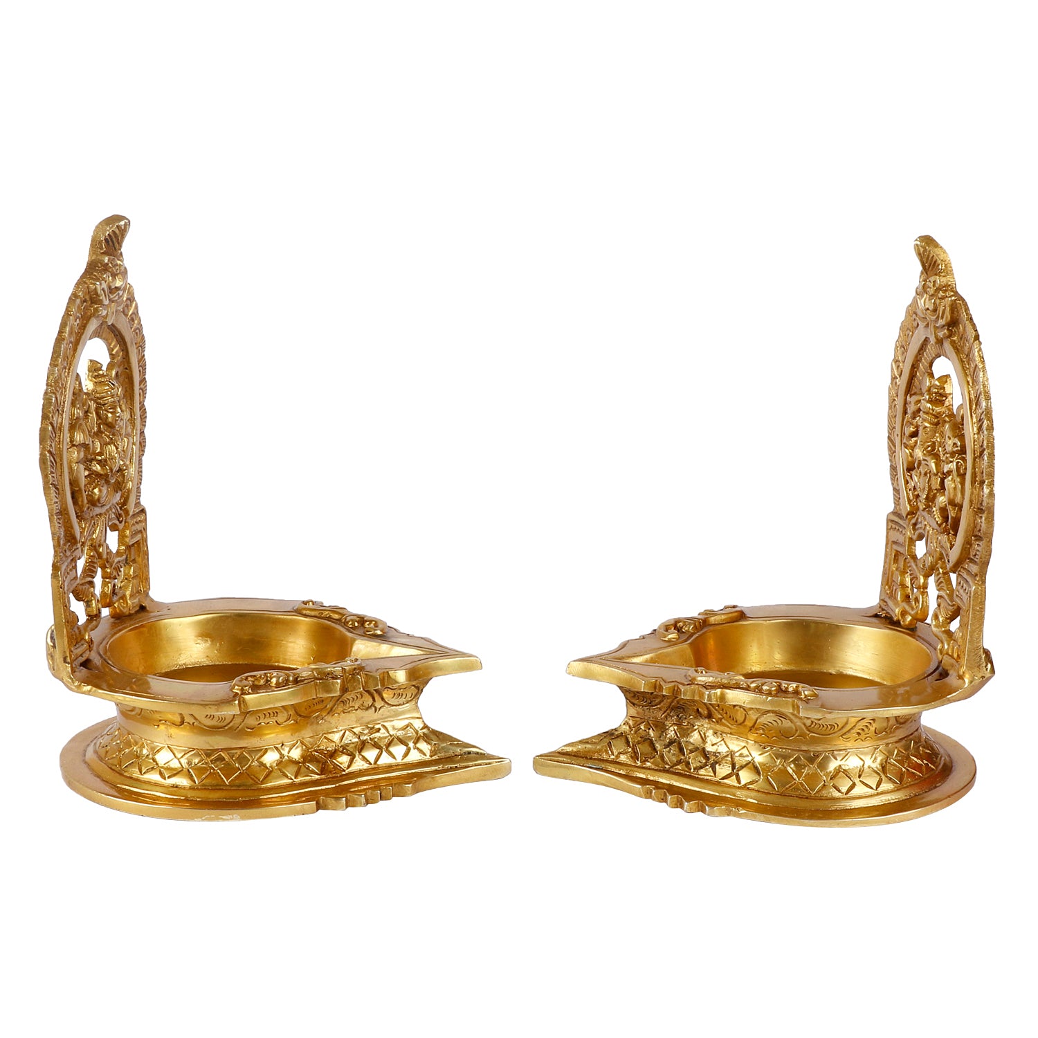 Set of 2 Gold Color Brass Laxmi Ganesh Oil Diyas: Perfect for Puja, Aarti, Camphor Burning, and Table Stand - SvarupArt