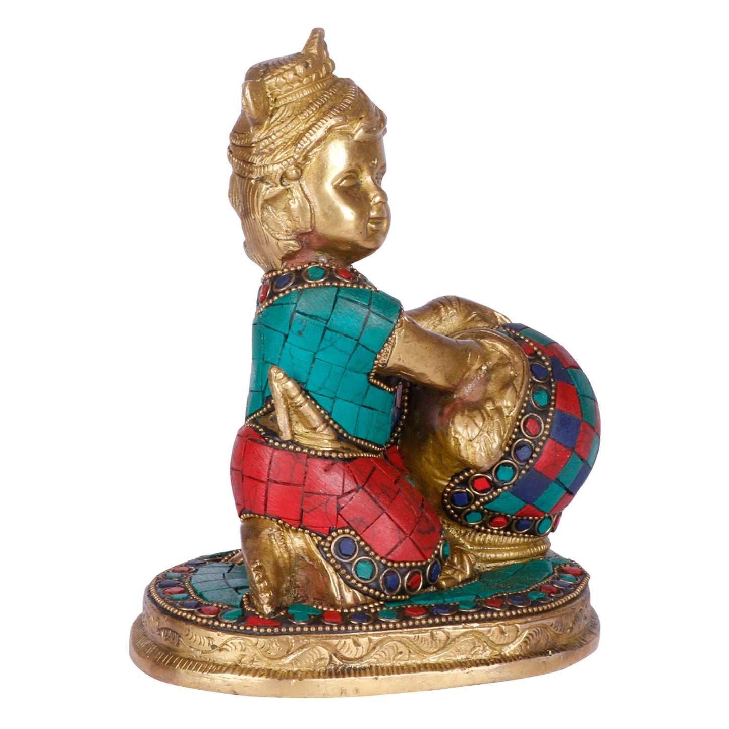 Brass Bal Gopal Makhan Chor Idol in Multi Color Height 6.5 Inch - SvarupArt