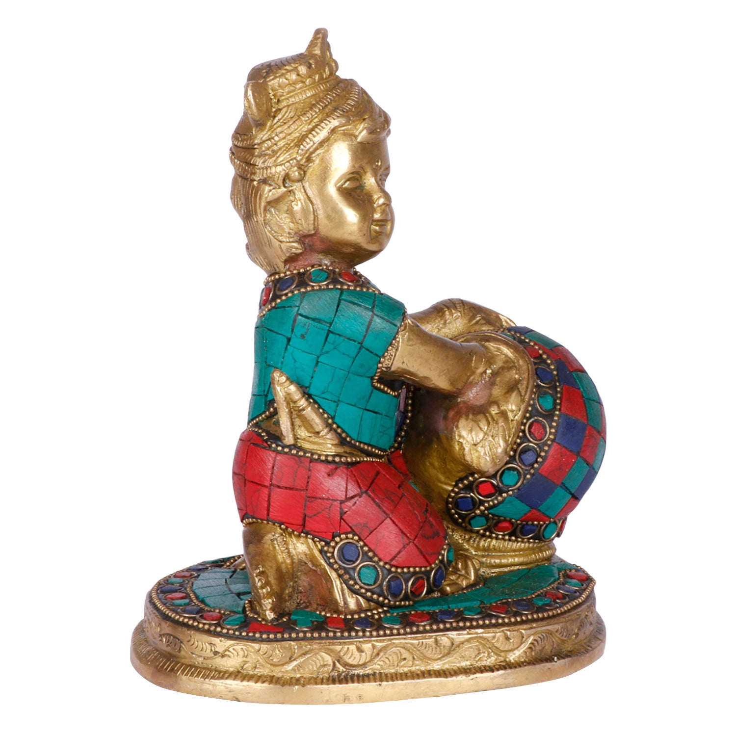 Brass Bal Gopal Makhan Chor Idol in Multi Color Height 6.5 Inch - SvarupArt