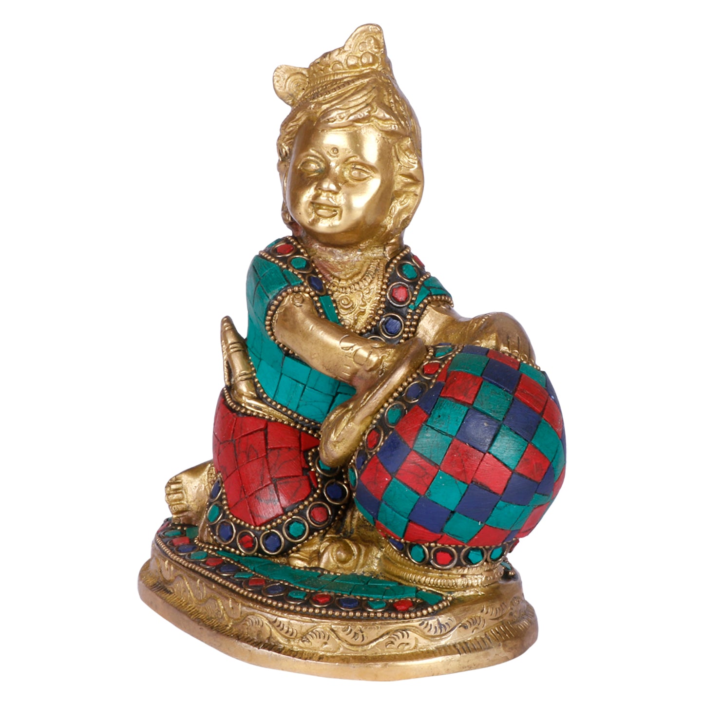Brass Bal Gopal Makhan Chor Idol in Multi Color Height 6.5 Inch - SvarupArt