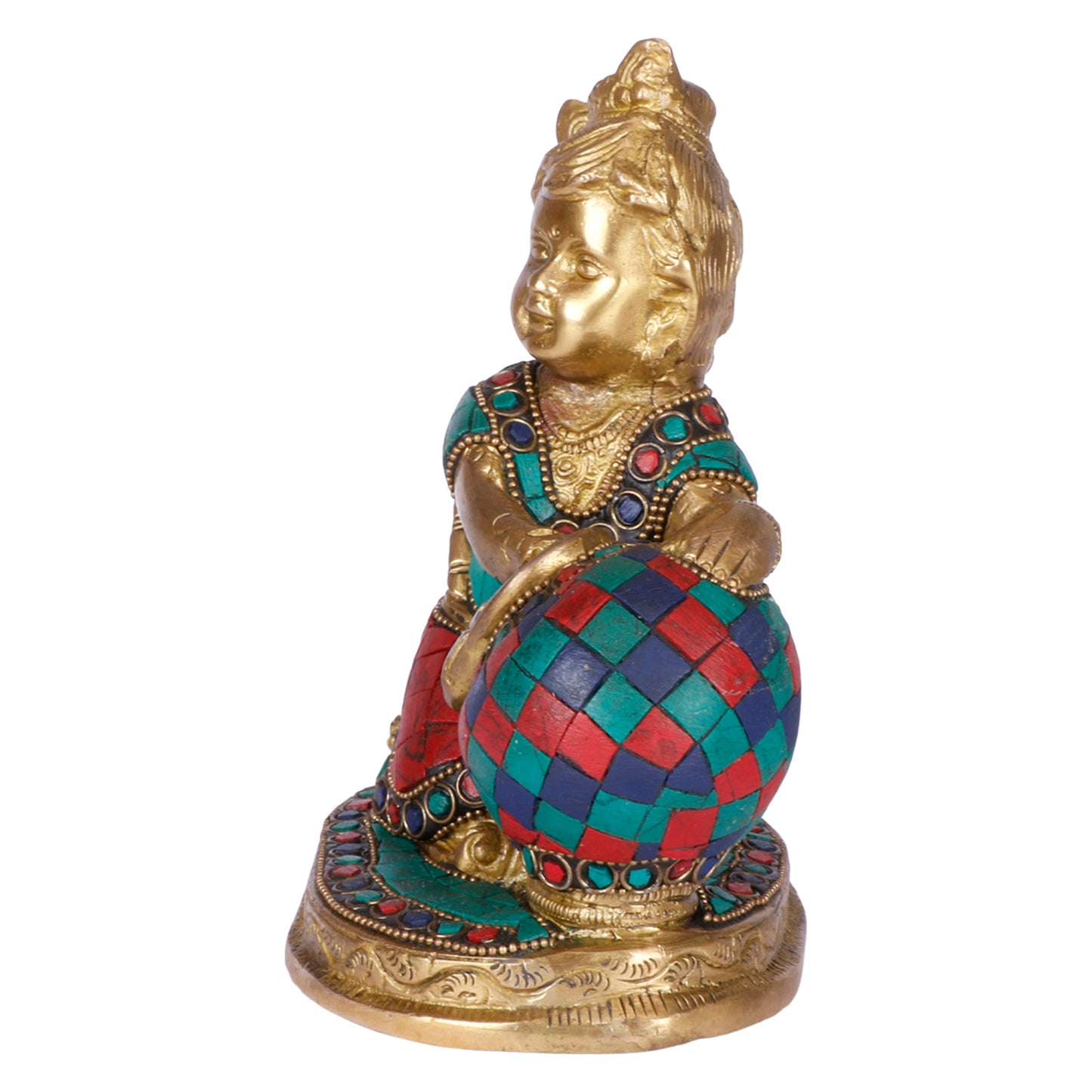 Brass Bal Gopal Makhan Chor Idol in Multi Color Height 6.5 Inch - SvarupArt