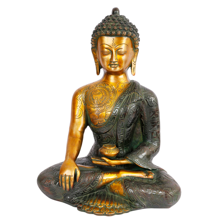 12" Tibetan Buddhist Shakyamuni Buddha Brass Idol